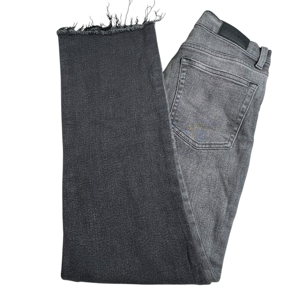Pistola Womens 27 Black Gray 2 Tone Bootcut Mid Rise‎ Jeans Fringe Hem READ